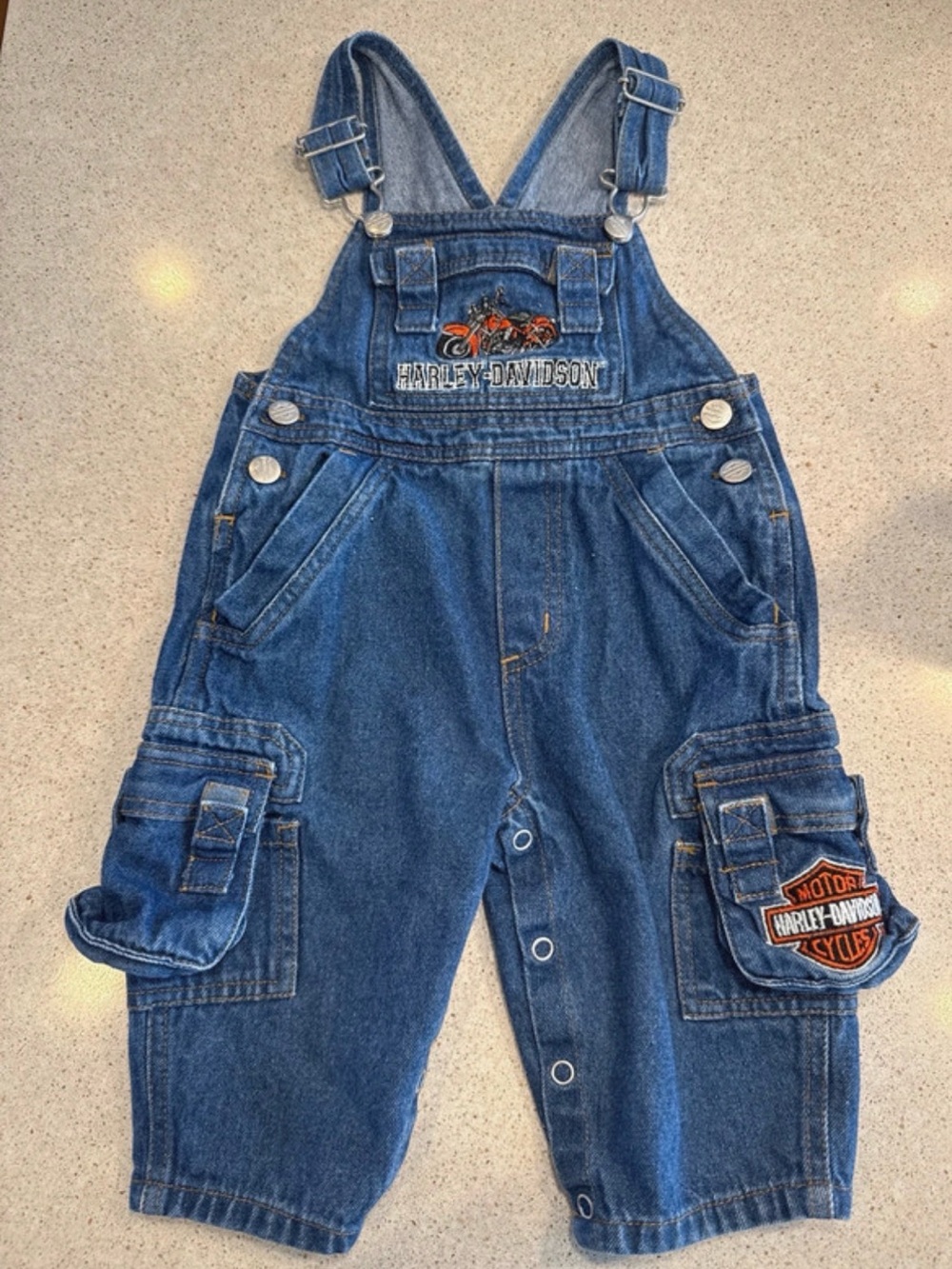 Harley-Davidson Boys Blue Denim Motorcycle Patch Overalls
